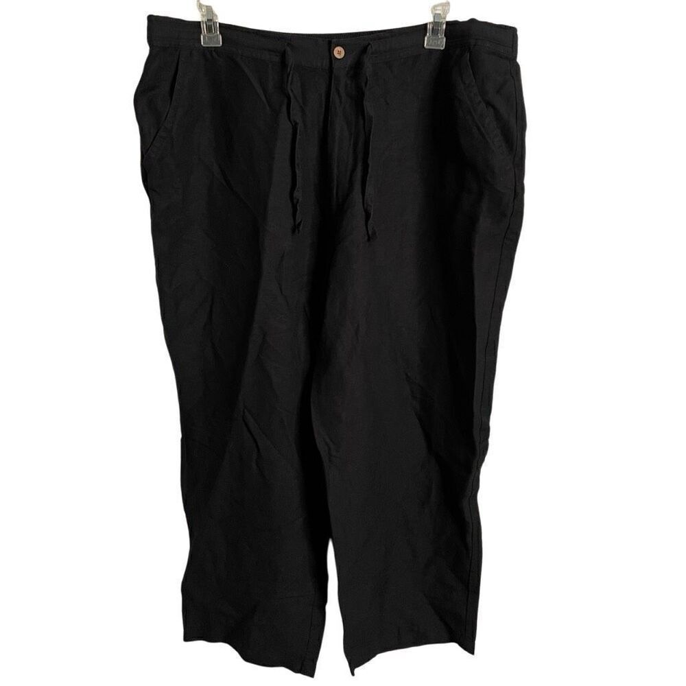 Cubavera Mens Linen Pant XXL Black Casual Lightweight Adjustable Vacay Tropical